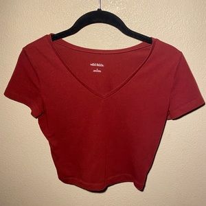 Red V-Neck Crop Top